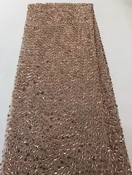 

Promotion price Africa lace fabric quality Gold wire Sequins Embroidered rose red gauze French lace cheap sequins fabric silver