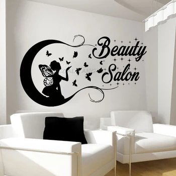 

Butterfly Girl Silhouette Wall Stickers Beauty Salon Butterflies Hair Vinyl Wall Decal Woman Decor Stickers Fashion Decals