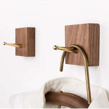 

Wood Clothes Hook Coat Rack Natural Luxury Beech Black Walnut Wood Metal Hooks Key Holder Wall Key Hanger Rack Japan Home Decor