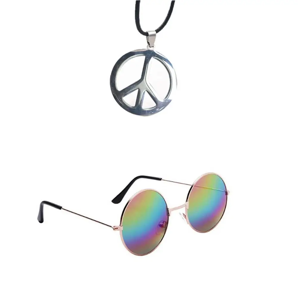 Солнечные очки в стиле хиппи подвеска в виде знака мира серьги Радуга капюшон 60 или 70-х платье Хиппи Up аксессуары декоративный набор