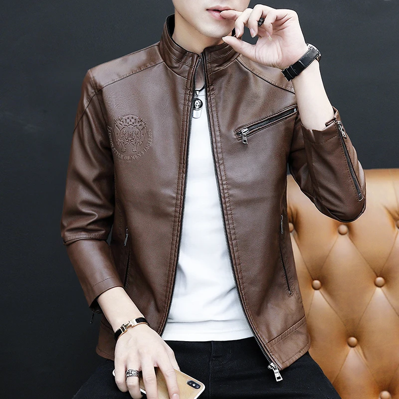 Chaqueta Hombre кожаные мужские куртки модные Jaqueta De Couro Slim Fit Chaqueta Cuero Hombre хаки мотоциклетные куртки мужские
