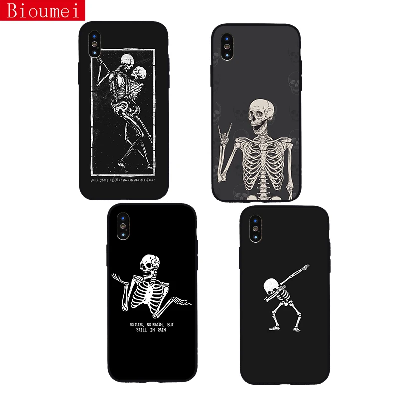Bioumei Забавный крутой Силиконовый ТПУ чехол со скелетом для iPhone 11 Pro Max 6 6s 7 8 Plus 5 XR Xs