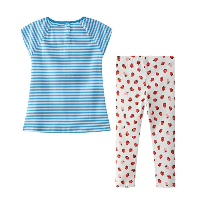 Jumping meter/комплекты одежды для маленьких девочек; хлопковая одежда; комплекты детской одежды; летний топ в полоску с аппликацией утки+ низ; Детские костюмы