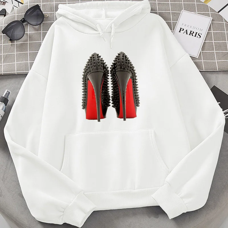 

Korean Style Hoodies Women Sweatshirt Harajuku High heels Print Hooded Aesthetic Hoodie Winter Fall Ladies Streetwear pullover