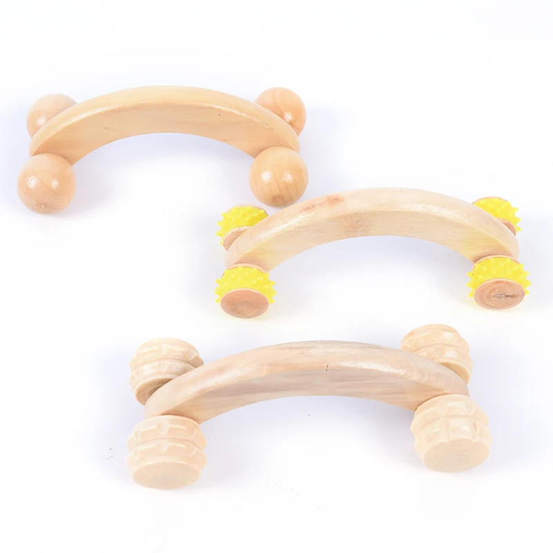 1pc Wooden Handheld Body Roller Massager Solid Wood Full-body Four Wheels Car Roller Massage Body Health Care Multi Style