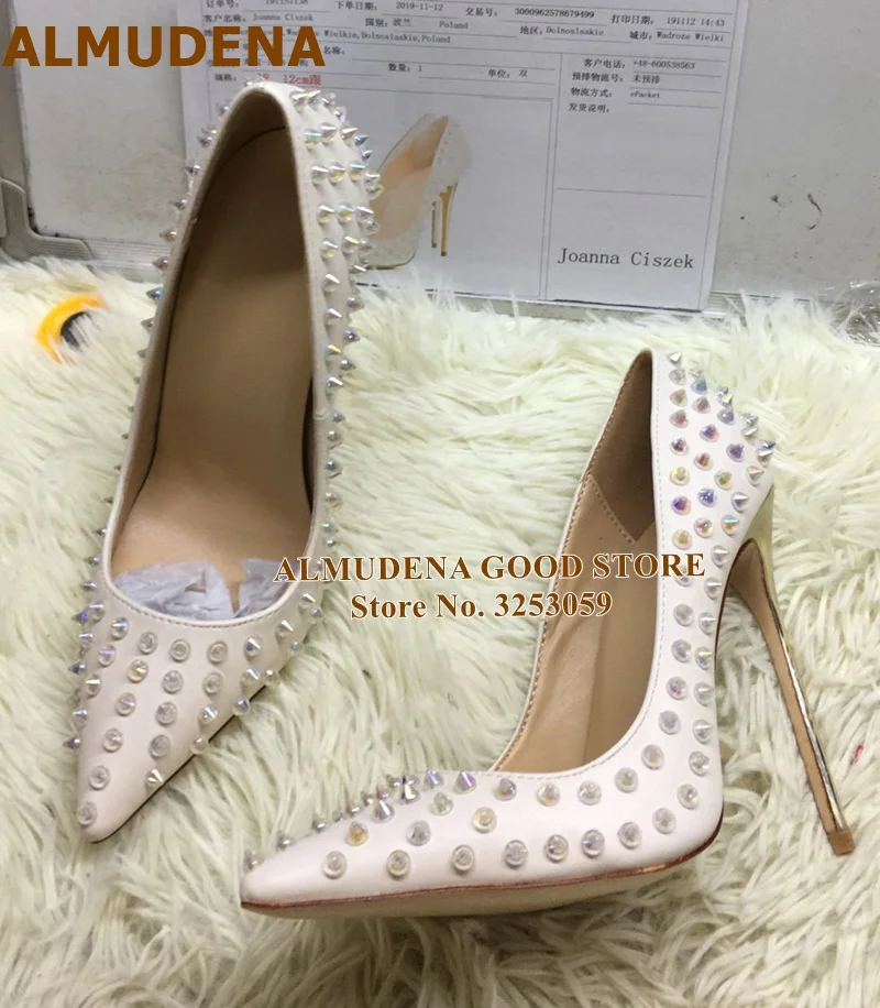 1911S1138 金色跟白色鞋面水晶柳钉全柳钉 12cm 名流