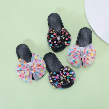 

Sweet Bowtie Lace Floral Women Flats Slippers Fashion Crystal Rhinestone Girls Slides Outdoor Beach Polka Dot Shoes
