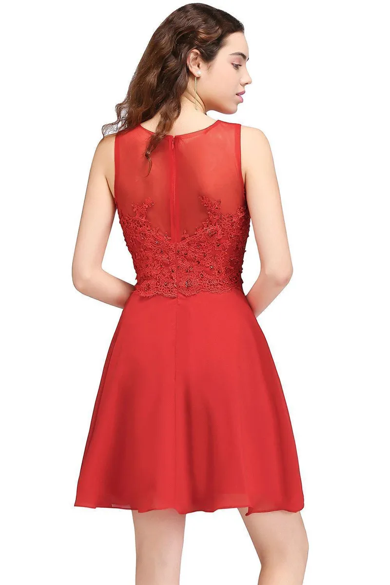 24 часа Красные кружевные мини-платья для возвращения на родину Vestido De Formatura шифоновые трапециевидные короткие платья для выпускного вечера