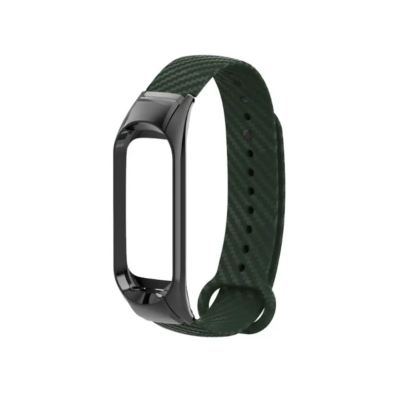 Углеродное волокно металлическая лента для Xiao Mi Band 3 цветной силиконовый ремешок Браслет замена Смарт-часы аксессуары - Цвет: Dark green