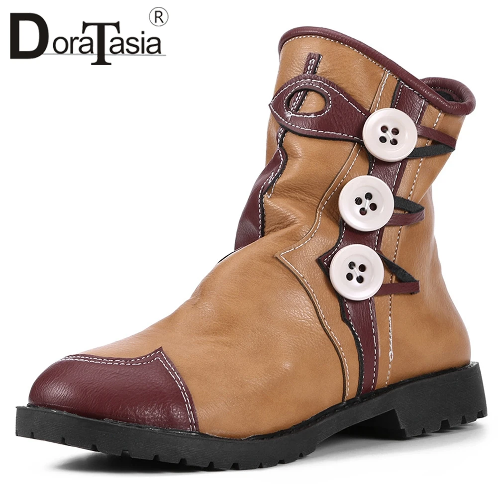 

DORATASIA New Big Size 34-43 Ethnic Booties Fashion Retro Patchwork Ankle Boots Women Chunky Heels Winter Add Fur Shoes Woman