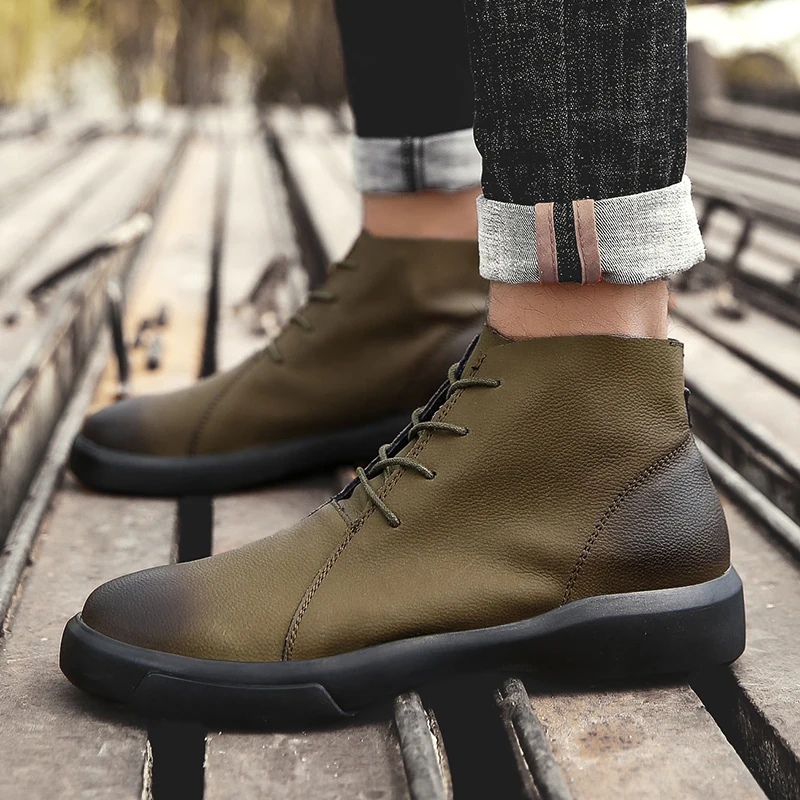 

Autumn Leather Men Boots Winter with Fur Warm Snow Boots Men Leather Work Shoes Men Footwear Rubber Ankle Shoes Male HX-158