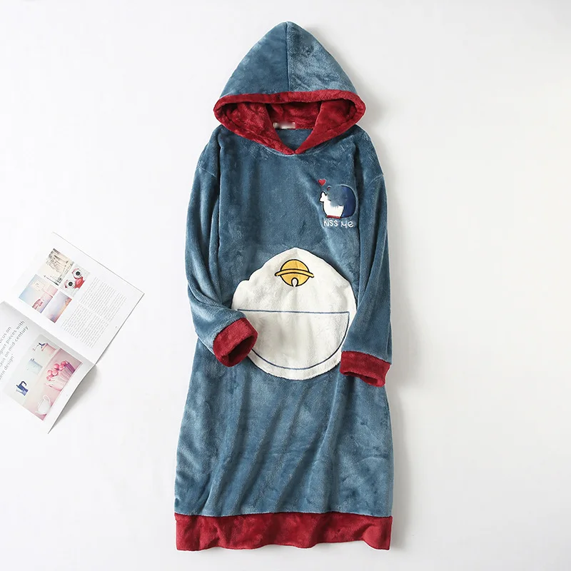 

One's Pajamas Women's Autumn And Winter Coral Velvet Cute Cartoon Nightgown Robe Winter Warm Tracksuit Entity