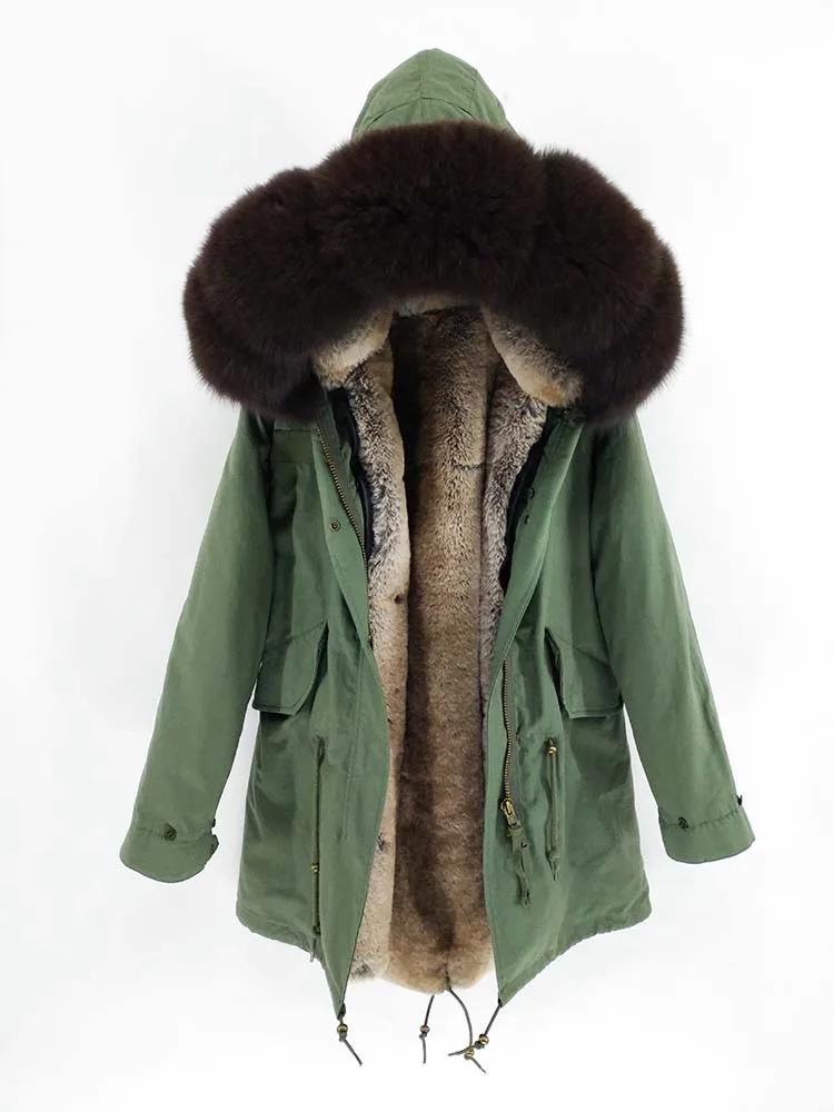 dark brown Green Плюс размер зимняя куртка мужская парка натуральный мех пальто большой натуральный енот меховой капюшон, воротник Толстая теплая верхняя одежда Уличная - Цвет: dark brown Green