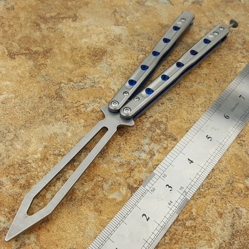

Butterfly Trainer Knife BM51 V6 D2 Blade Titanium Handle Jilt Knife Not Sharp Hunting Knife Folding Pocket Knife