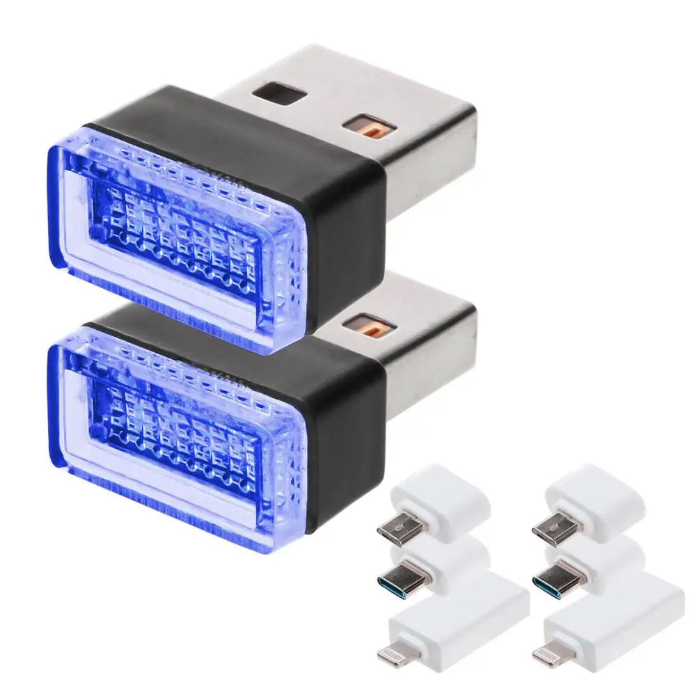 blue ZYHW USB автомобильный интерьерный светильник светодиодный атмосферный светильник декоративный светильник аварийный светильник ing Plug and Play длительный срок службы батареи автомобильные аксессуары - Испускаемый цвет: blue