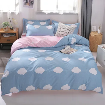 

Blue and pink two-sided white clouds Star Luxury Bed Linen Set Bedding Set Twin/Full/Queen/King Size 3/4 pcs Duvet Cover Set