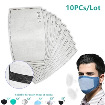 

10Pcs/Set PM2.5 Anti Haze Mouth Mask Replaceable Filter 5 Layers Non-woven Adult Child Kids Activated Carbon Filters Pad Gasket