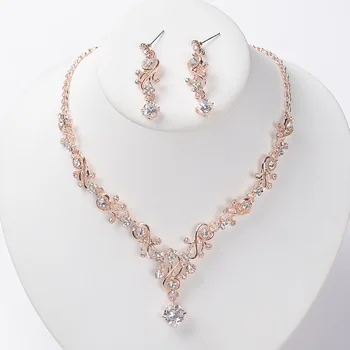 

SLBRIDAL Rhinestones Crystal Cubic Zircon Bridal Jewelry Set Wedding CZ Necklace Earring Set Banquet Jewelry Set Women Jewelry