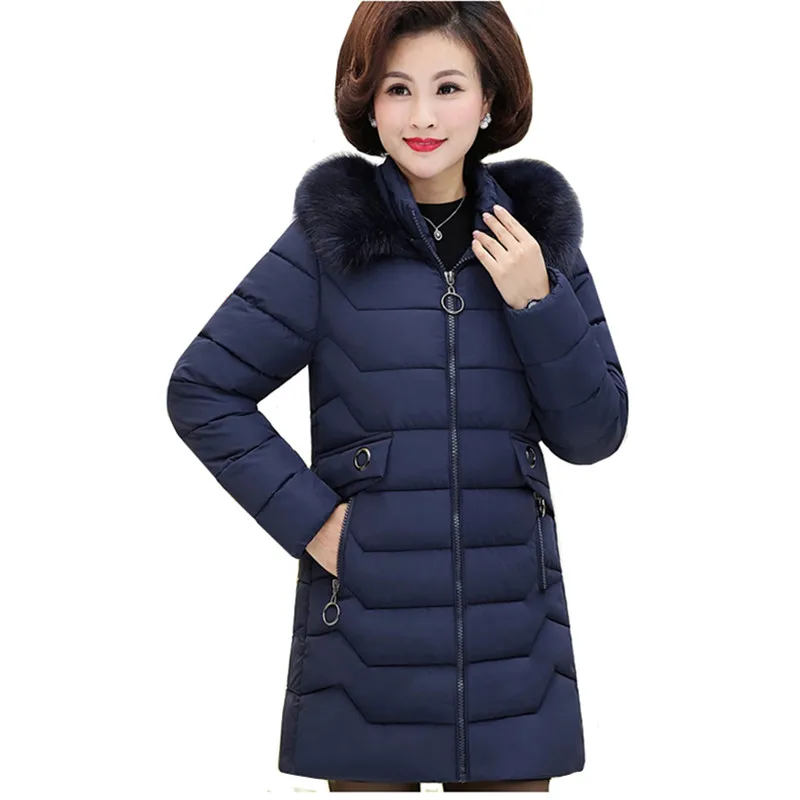 

Big Fur Collar Women Winter Coat Thicken Parka Slim Down cotton Long Winter Jacket Middle-aged lady Hooded Parkas Down Jackets