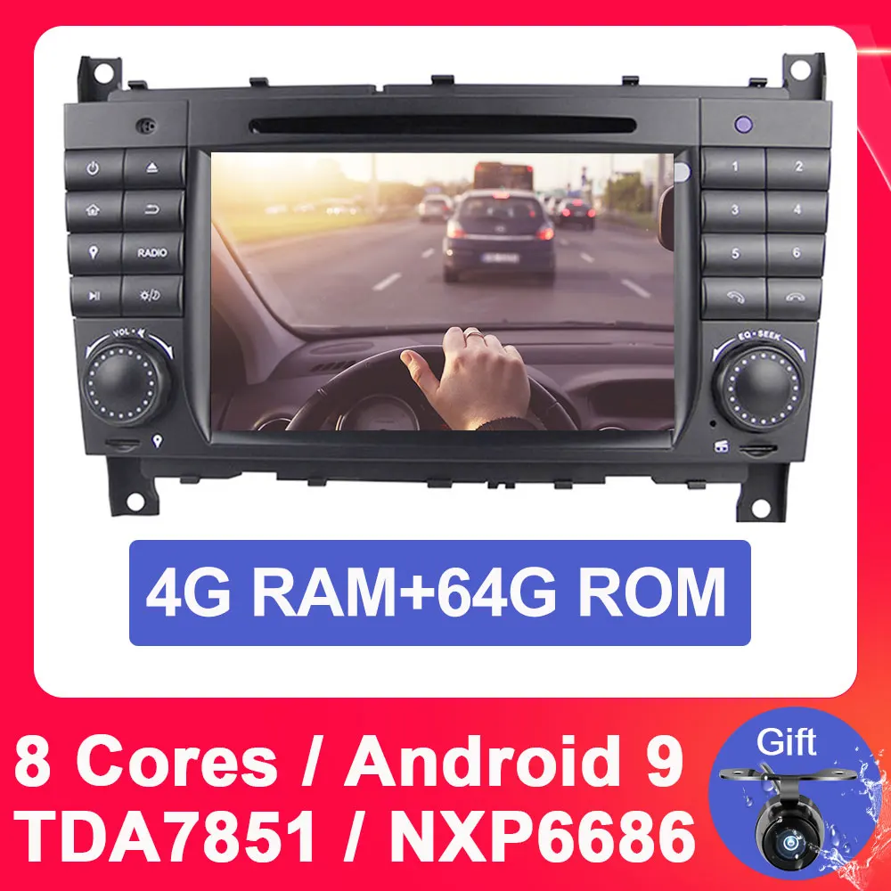 Android 9 2 din автомобильный Dvd gps радио для Mercedes Benz W203 clk w209 W219 W169 A-W168 A160 Clk-c209 C180 C200 C230 C240 CLK200 DSP - Color: PX5 4G 64G