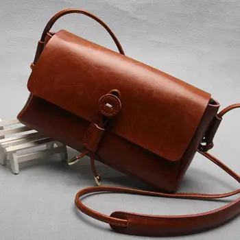 

2020 New Wax Leather Small Package Retro Minimalist Women's Shoulder Bag xie kua bao Package
