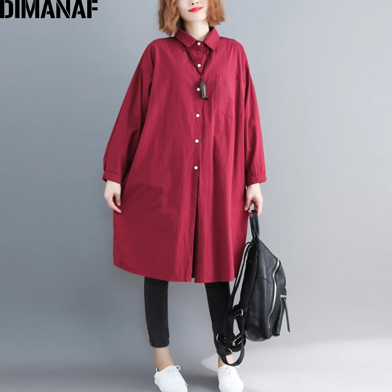 

DIMANAF Plus Size Women Blouse Shirts Vintage Cotton 2019 Autumn Long Sleeve Solid Female Casual Thin Tops Shirt Loose Big Size