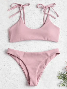 

ribbed bikinis lace up swimsuit plus size swimwear women yellow swimsuit shoulder adjust high waisted bathing suits string bikin