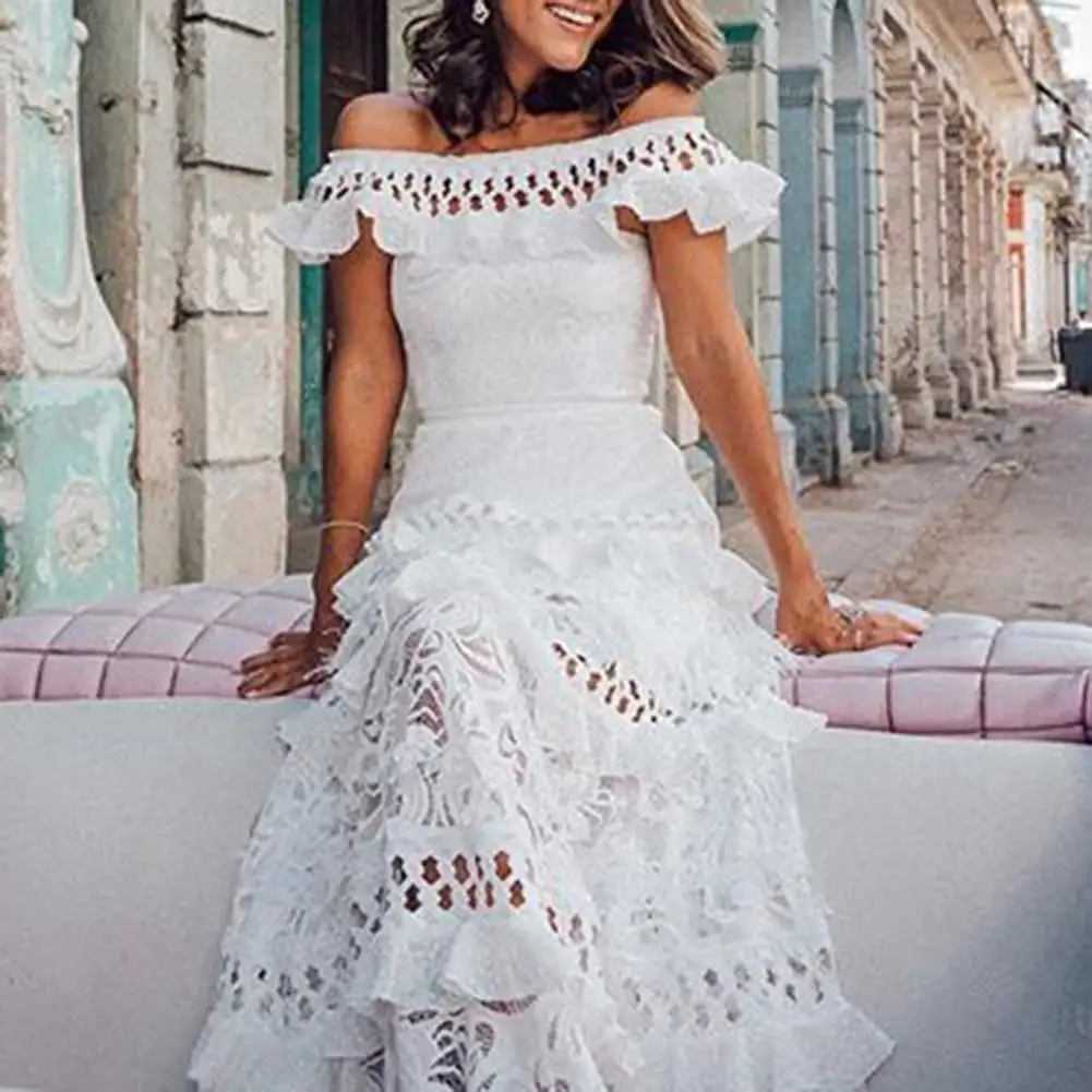 Белое Кружевное бальное платье с аппликацией вечерние платья сексуальное