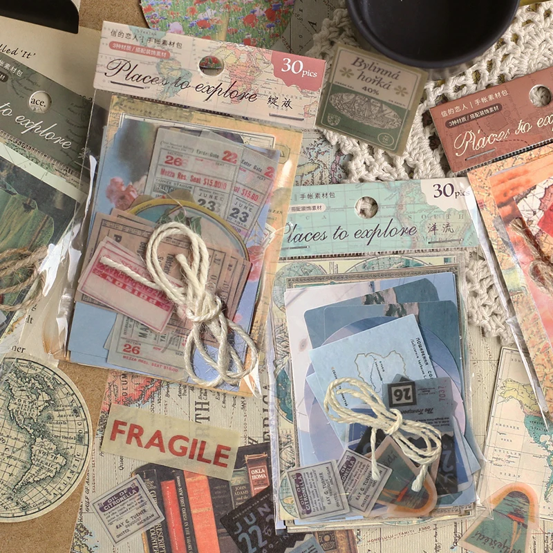 Viajes mapa antiguo etiqueta engomada de la etiqueta de la mezcla de papel Material de basura planificador Scrapbooking decorativo Vintage papel para manualidades DIY