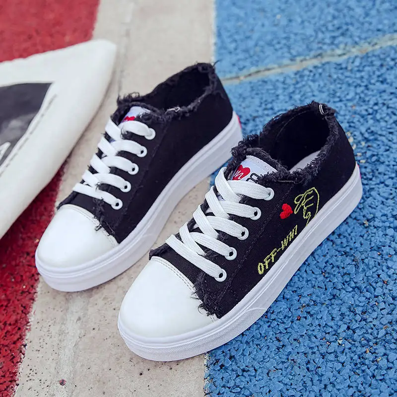 

Women Shoes Fashion Casual canvas shoes woman 2020 Spring Student Flat platform embroidery White Women Shoes zapatos de mujer