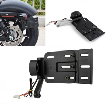 

Motorcycle Telescopic Folding LED Light Side Mount License Plate Holder For Harley Dyna Fat boy Sportster 883 1200 XL 2007-2016