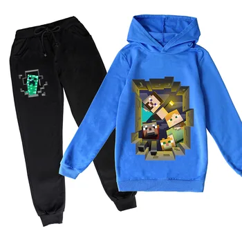 

kids Boys Girls suit Minecrafters Cartoon Clothes Sweatshirts Long Sleeve +trousers Christmas Shirt thanksgiving outfits Full