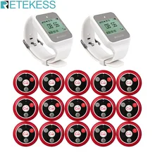 2 pçs retekess restaurante pager hookah garçom sistema de chamada sem fio 433mhz td108 relógio receptor + 15 botão chamada transmissor