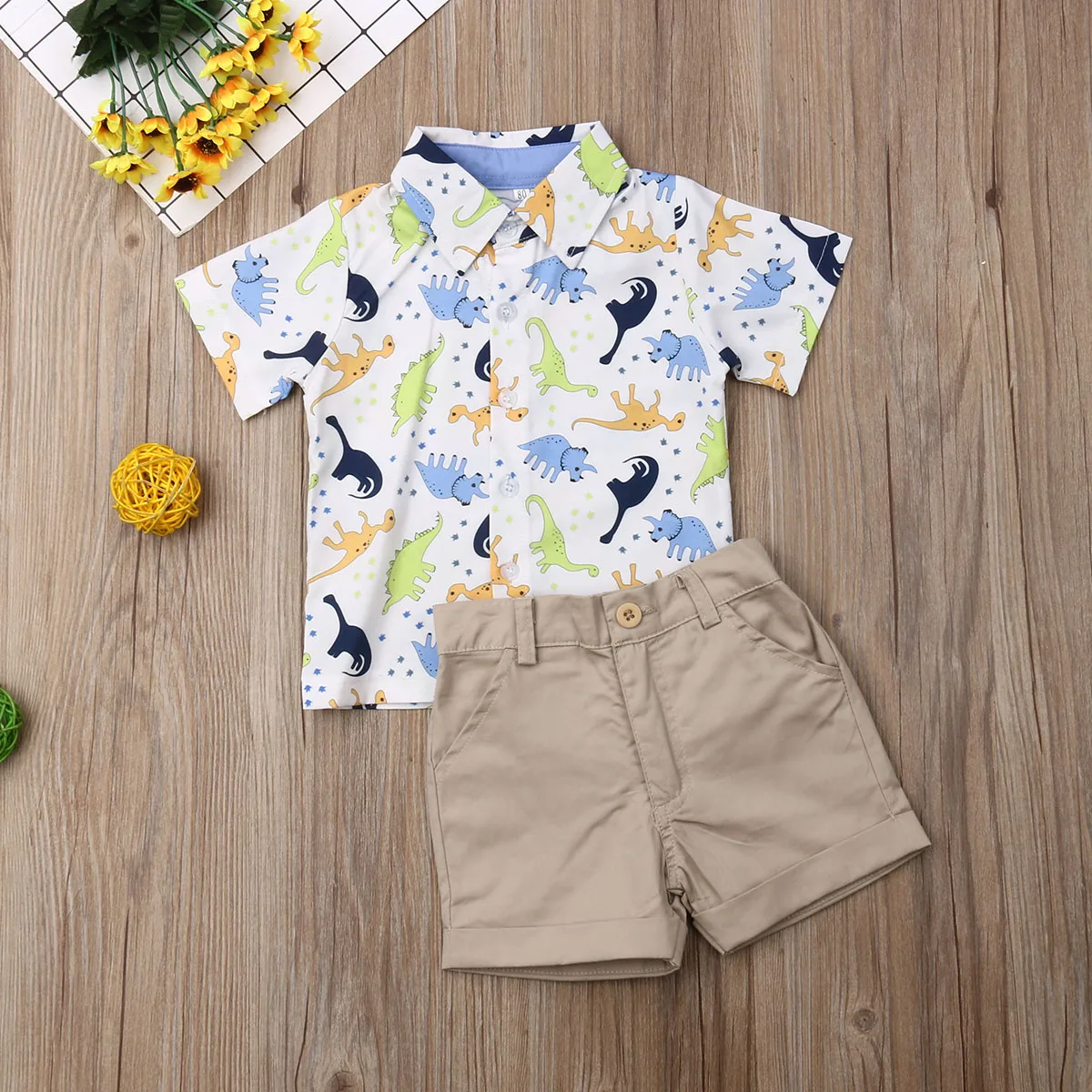 

Pudcoco Summer Toddler Baby Boy Clothes Multi Color Dinosaur Print Shirt Tops Short Pants 2Pcs Outfits Gentleman Clothes