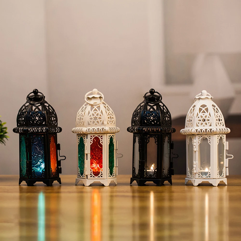 Винтаж Стекло подсвечник клетка Фонари из полотого металла Подсвечники Tealight держатель орнамент Свадебные украшения домашнего декора