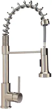 

Spring Sprayer Kitchen Faucet Stainless Steel Single Holder Single Hole Brushed Silver Basin Sink Mixer Water Tap Satin Nickel