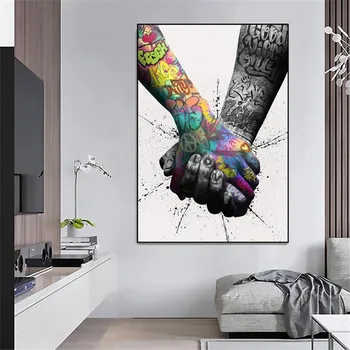 Graffiti Canvas Poster Wall Art Print World Unity Hands Graffiti Street Art Poster Picture for Living Room Decoration Painting
