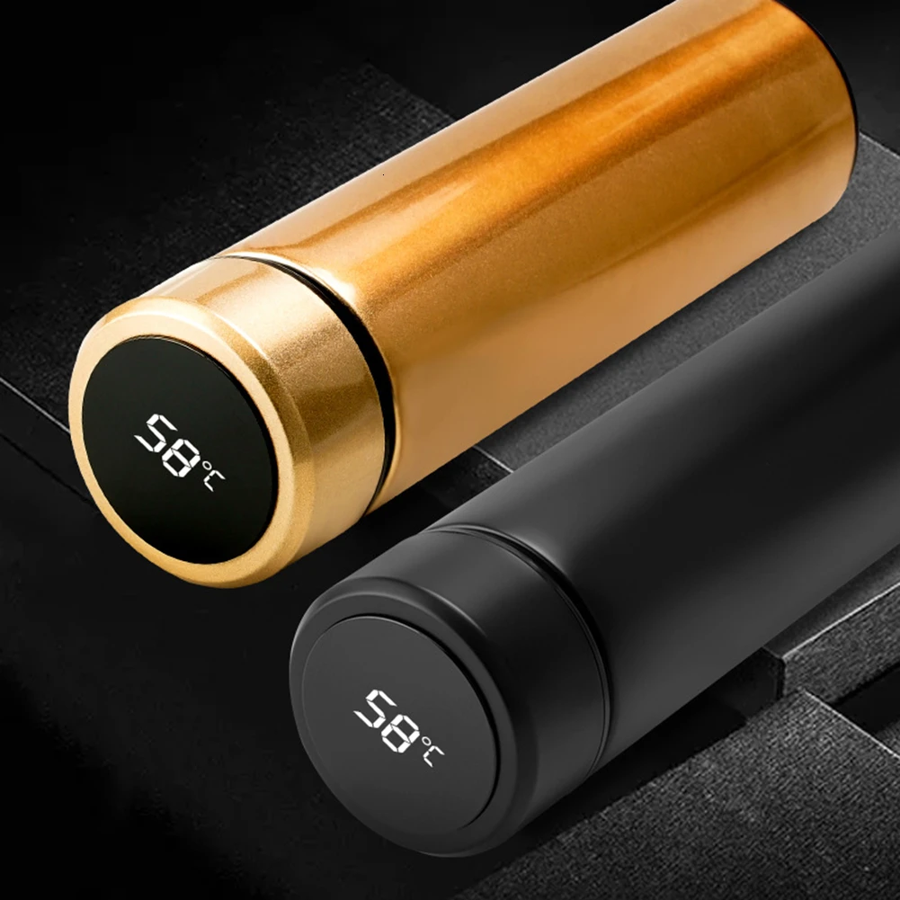 Baratos Termos de 500ML frascos de vacío Pantalla de temperatura 304 de acero inoxidable mi botella de agua caliente viaje taza de café té taza de leche termo