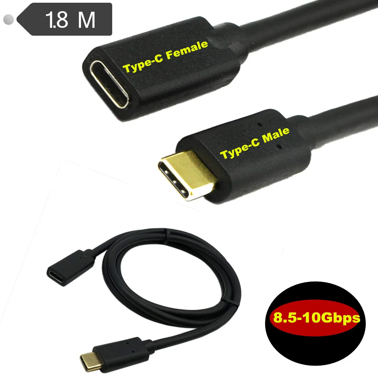 Позолоченный USB type-C кабель-удлинитель для мужчин и женщин USB C кабель-удлинитель USB 3,1 type C для быстрой зарядки