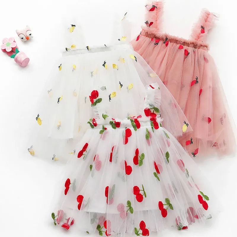 Новое летнее Сетчатое платье-комбинация с вышивкой для девочек платье без