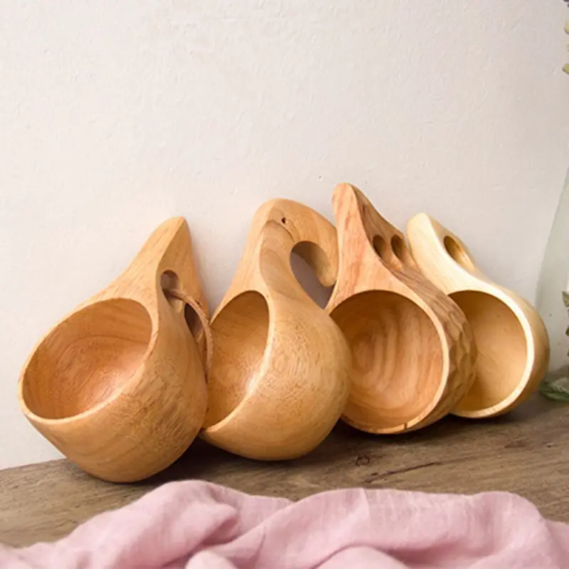 Wooden Cup Tea Coffee Mug Portable Outdoor Natural Wood Drinking Milk With Handle Home Decor Drinkware Kuksa Kasa | Дом и сад