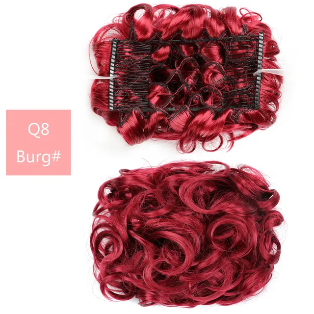 Synthetic Curly Elastic Band Chignon Plastic Comb Clips in Hair Extension Hair Bun Updo Cover Hairpieces Hair Accessories Q8 Burg