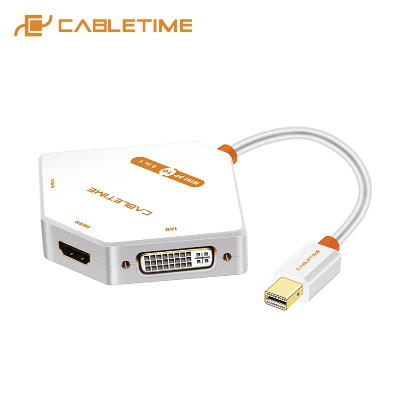 

2019 CABLETIME 3 in 1 Thunderbolt MINI DisplayPort to HDMI+DVI+VGA Adapter for monitor projector LCD MacBook Pro Air C069