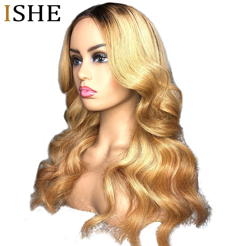 

ISHE Body Wave Ombre 27 Color long deep part 360 lace Frontal wig Remy Hair Brazilian Human Hair Wigs With Baby Hair Pre Plucked