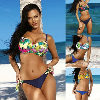 

Hirigin Underwire Plus Size Flower Bikini Set Women 2020 Swimwear Push Up Padded Bandage Biquini Summer Monocini Bathing Suit