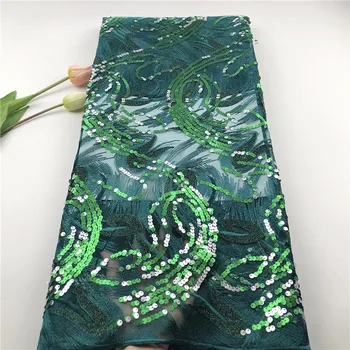 

2019 embroidery lace French lace African tulle laces fabric Nigerian sewing evening gown with sequins 5 yards per piece hs82-425