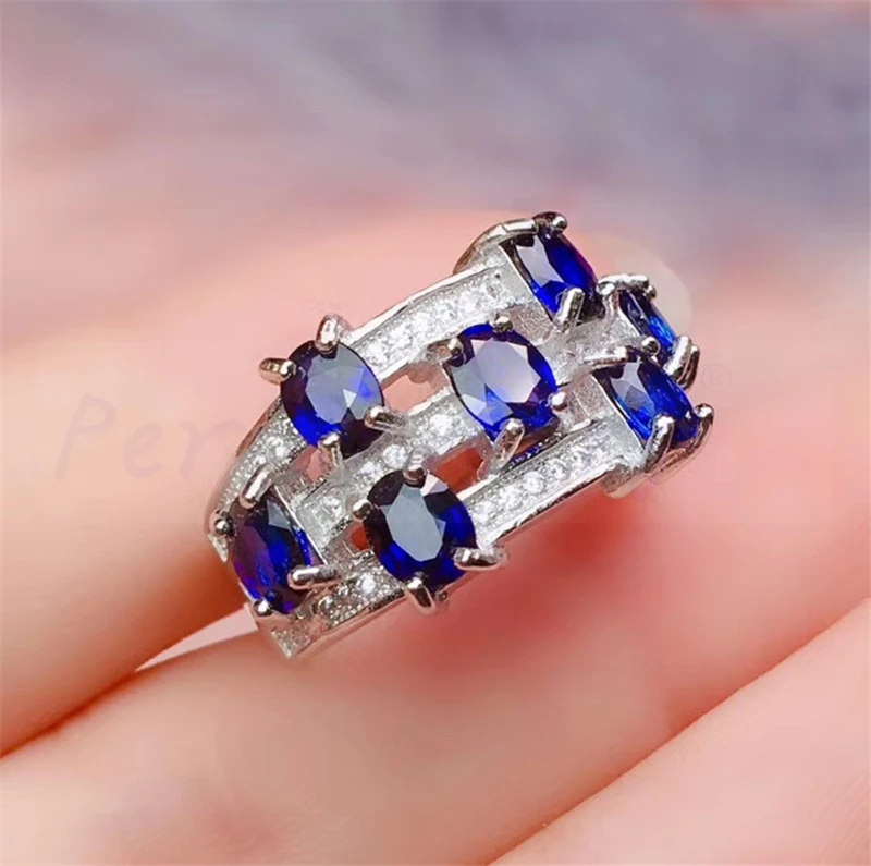 Натуральное Аутентичное кольцо с синим сапфиром 925 серебро 0.35ct* 7 шт драгоценных камней ручной работы мужчин или женщин ювелирные изделия# R991205
