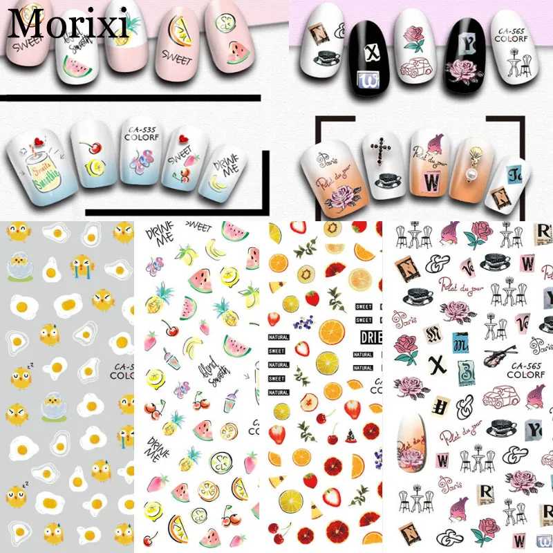 

Morixi nail art sticker self glue big size nail foil maple leaves flower fruit printing ultra thin silder nail decals WG023
