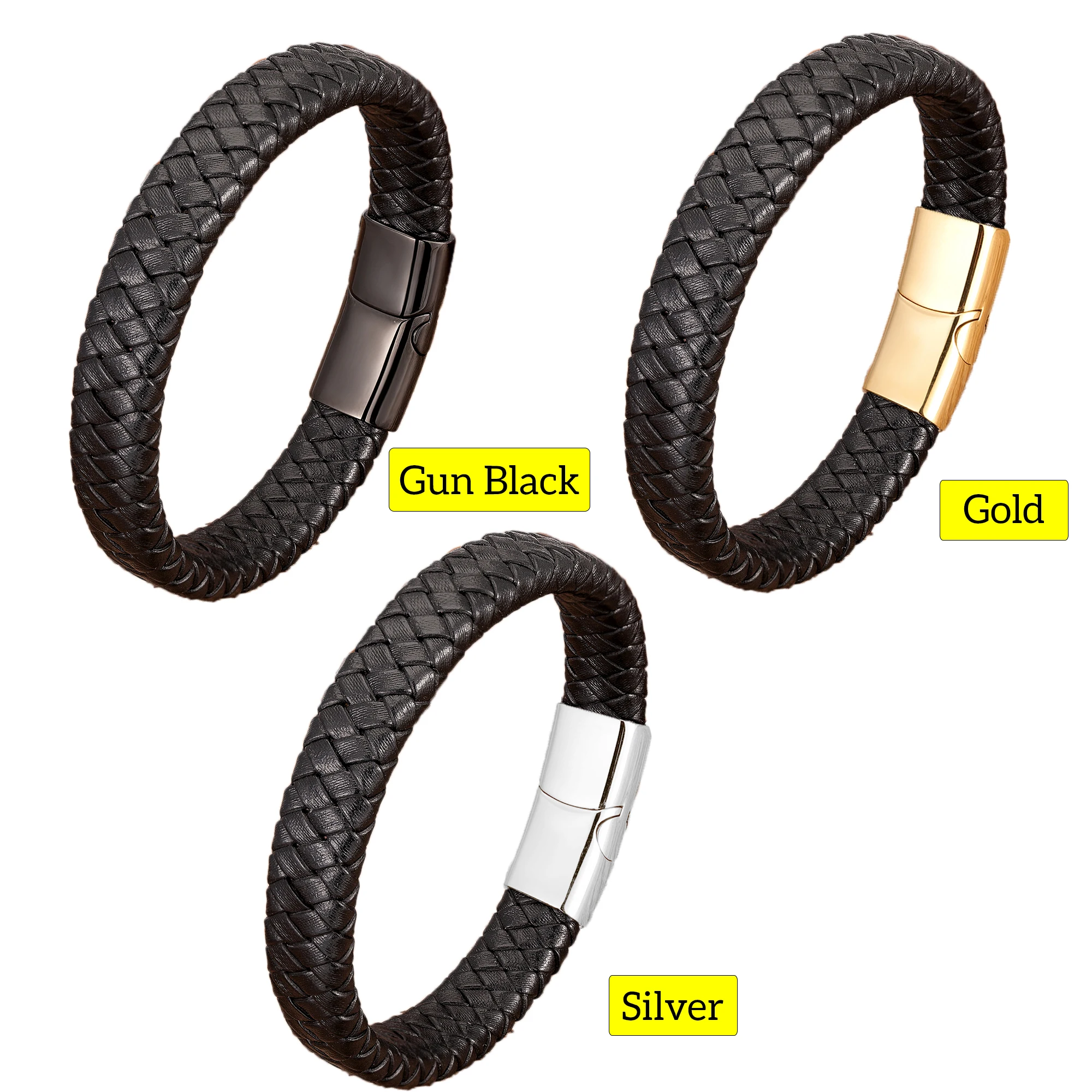 2020 Classic Men Jewelry Black/Red/Brown Braided Leather Bracelets Stainless Steel Magnetic Buckle Couple Bangles Gifts - Image 6