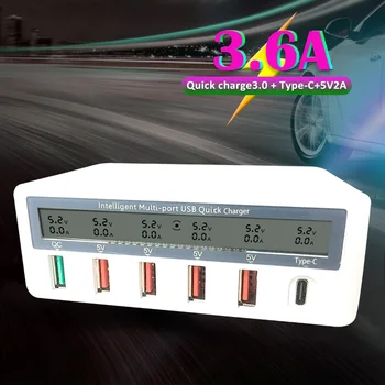 

6 Ports Fast USB Charger Station Led Display Quick Charging Desktop Power Adapter with Type C Port 3.0 chargeur qc portable